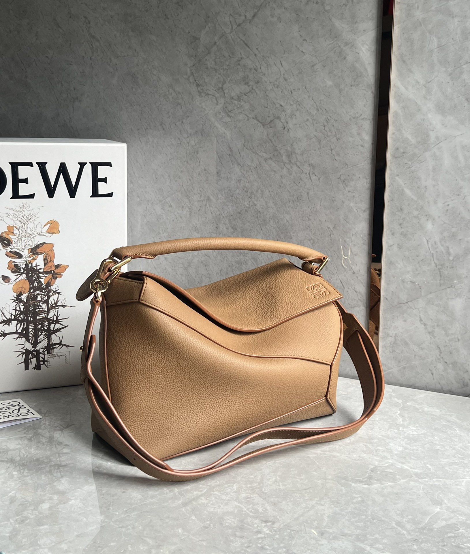 Loewe Medium Puzzle Bag in Soft Grained Calfskin Tan